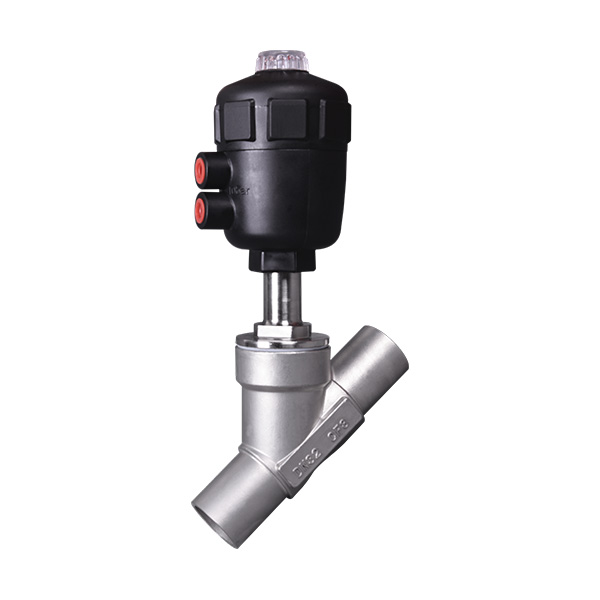 Pneumatic welding angle seat valve